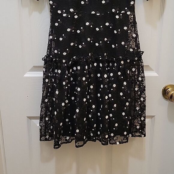 Pearl Lela Rose Embroidered Lace and Tulle Flounce Dress - Picture 4 of 16